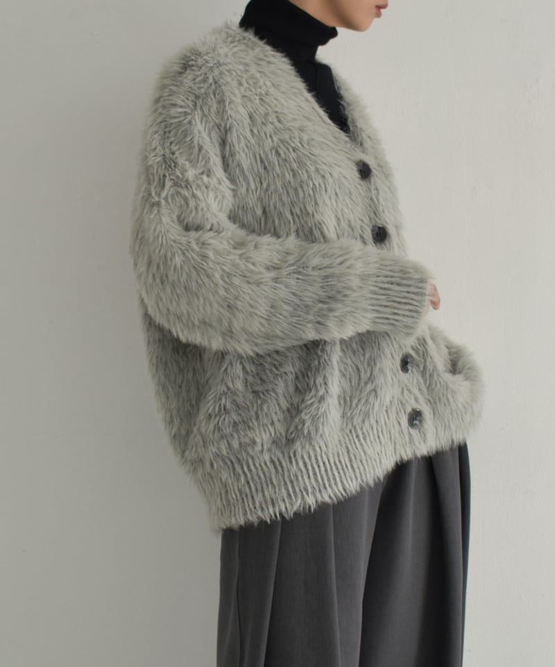 knit-02292 シャギー ニット カーディガン グレー | L a v i s h