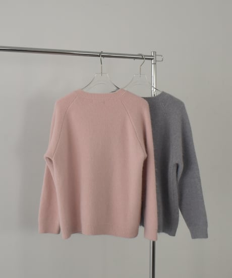 knit-02370　アルパカ混 クルーネック ニット カーディガン　ピンク　グレー