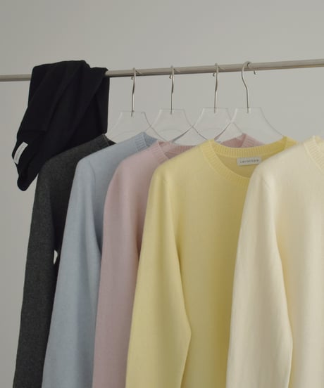 knit-02372　クルーネック コンパクト ニット カーディガン　オフホワイト　イエロー　ピンク　ブルー　グレー　ブラック