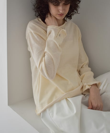 nh-tops-02586　カフススリーブ ロング カットソー　エクリュ　ピンク