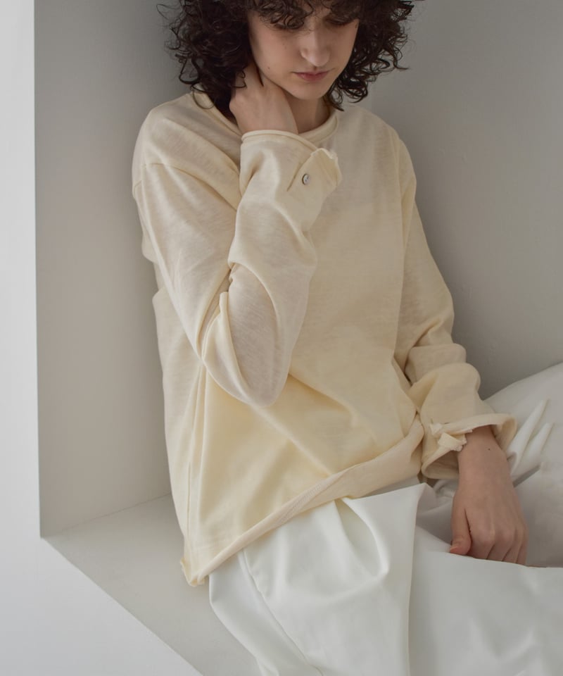 nh-tops-02586 カフススリーブ ロング カットソー エクリュ ピンク | L