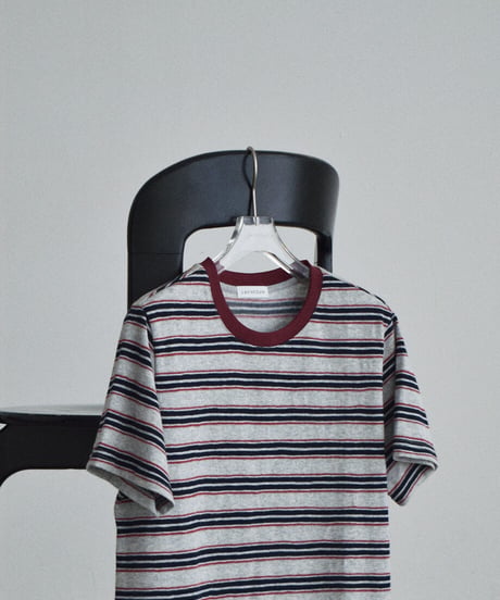 nh-tops-02627　マルチボーダー ルーズ Tシャツ　グレー
