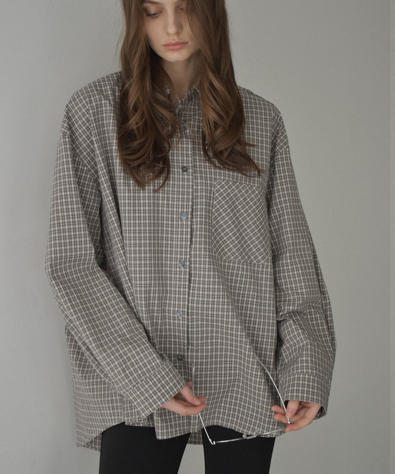 tops-02571 オーバーサイズ チェックシャツ ベージュ ネイビー