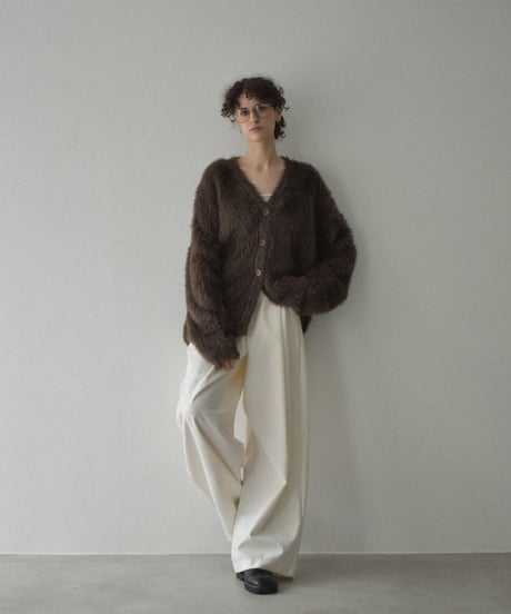 knit-02338　シャギー ニット カーディガン　ブラウン