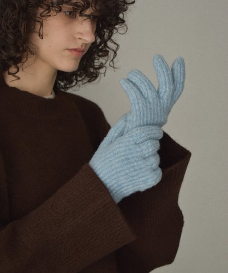 mb-gloves-02014　ウール混 フィンガースリット ニット グローブ　ライトブルー　ブラウン　グレー