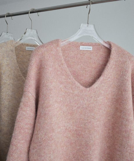 knit-02396　Vネック ボリューム ニット プルオーバー　ピンク　ベージュ　ブラウン　グレー