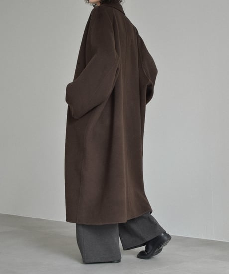 coat-02064　カシミヤ混 ウール ステンカラー ロングコート リバー仕立て　ブラウン