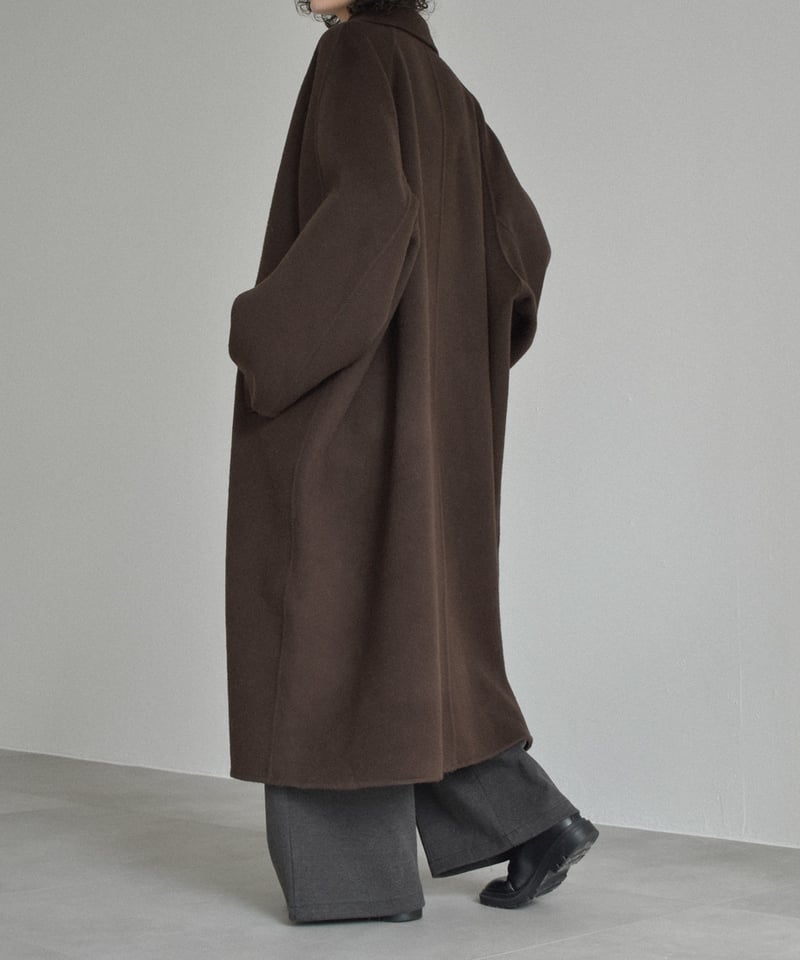 coat-02064 カシミヤ混 ウール ステンカラー ロングコート リバー