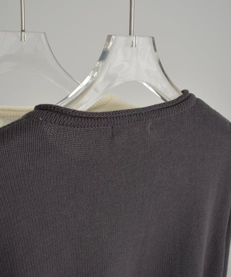 knit-02375　ヘンリーネック ニット プルオーバー　エクリュ　チャコール
