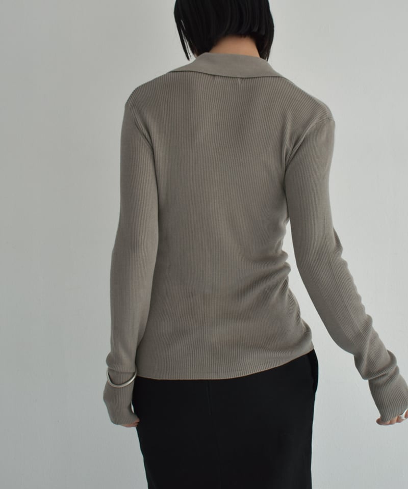 Ｖネックスキッパーリブニット:ｴｸﾘｭ knit-02316 スキッパーリブ ニット エクリュ モカグレージュ ブラック