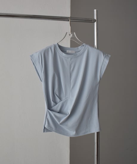 nh-tops-02562　タックデザイン Tシャツ　ホワイト　ダスティブルー　グレー　ブラック