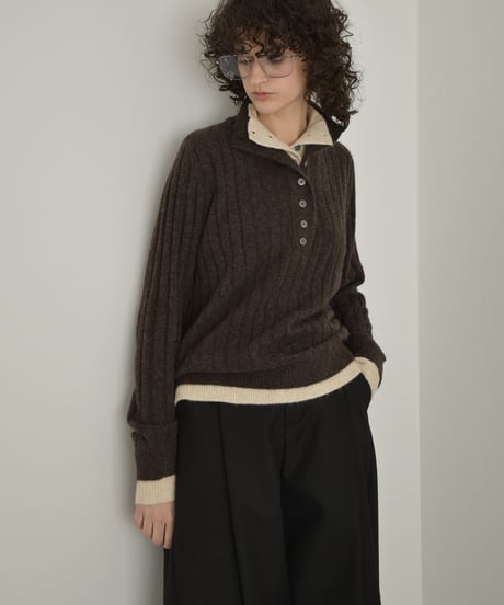knit-02371　2way ハイネック レイヤードニット　グレー　ブラウン　ネイビー