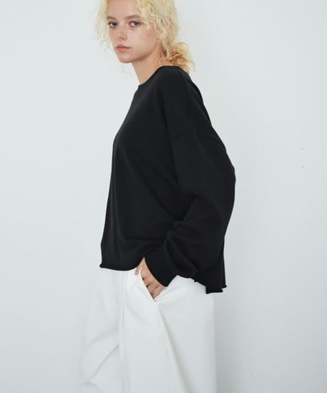 tops-02636　カットオフ スウェット プルオーバー　グレー　ブラック