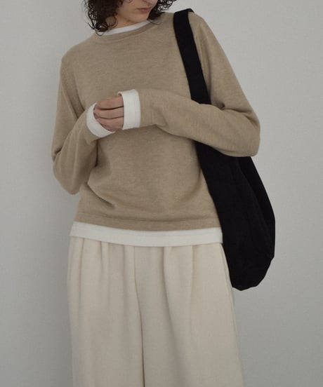 knit-02369　クルーネック レイヤード調 ニット トップス　ベージュ　ブラウン　グレー　ブラック