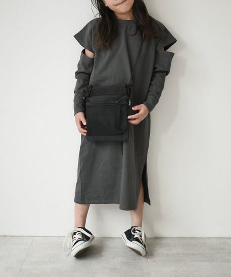 nh-kidsonepiece-04001　日本製　キッズ　スリットスリーブ　Ｔシャツワンピース　チャコール　ピスタチオ　110cm　120cm　130cm