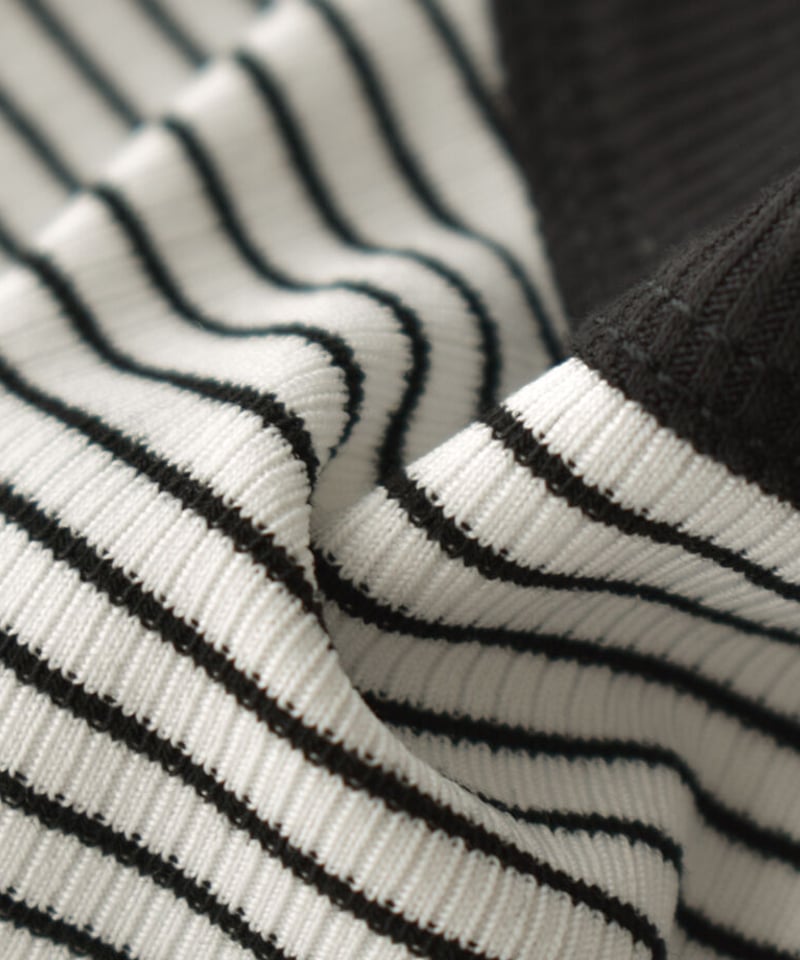 nh-tops-02394 リブ ボーダー タンクトップ ホワイト ブラック | L a v