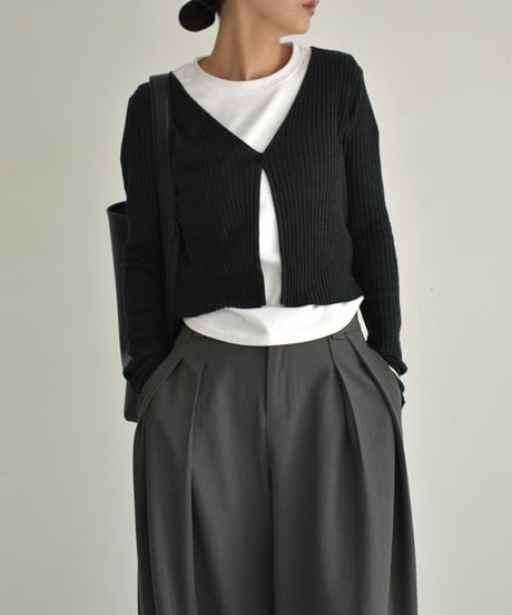 knit-02295　リブ ワンボタン カーディガン　オフホワイト　ブラウン　レッド　チャコール
