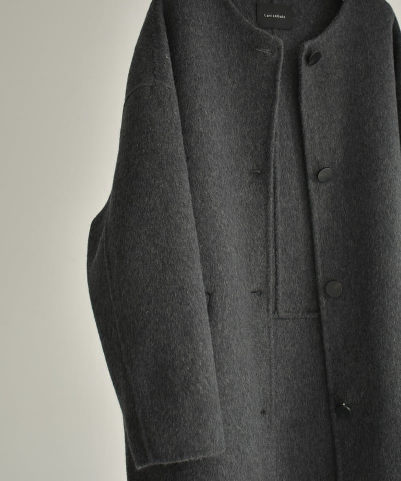 coat-02044 ノーカラー ウール コート リバー仕立て