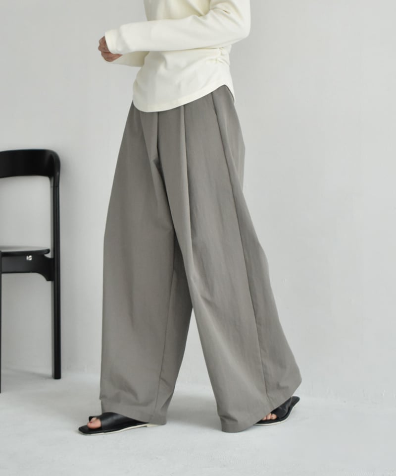 bottoms-02265 ラップウエスト タック ワイドパンツ エクリュ カーキ
