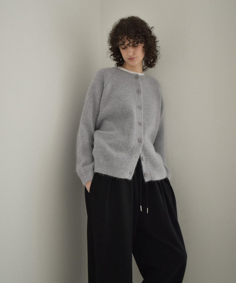 knit-02370 アルパカ混 クルーネック ニット カーディガン ピンク