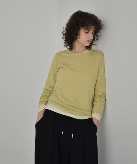nh-knit-02337　クルーネック シアーニット　エクリュ　クリーム　イエローグリーン　グレー　ブラック