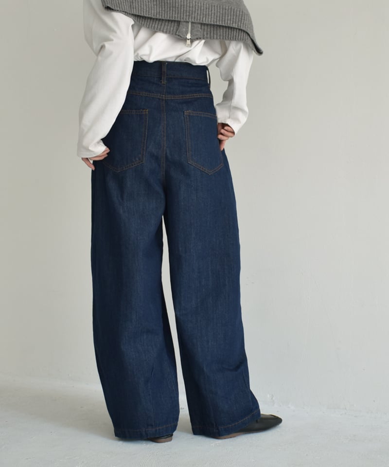 bottoms-02209 タックコクーンデニムパンツ インディゴ ブルー bottoms-02209 タックコクーンデニムパンツ インディゴ ブルー