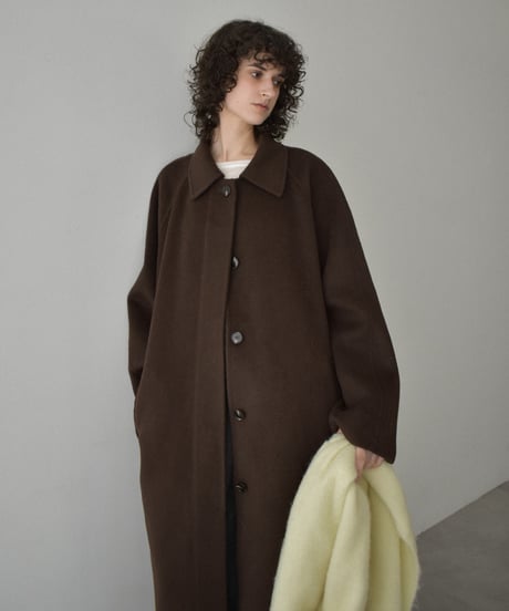 coat-02064　カシミヤ混 ウール ステンカラー ロングコート リバー仕立て　ブラウン