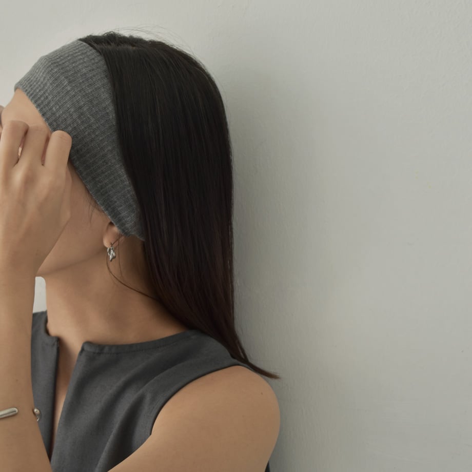 nh-hair-02034 ワイド リブ ヘアバンド グレー ブラック | L a v i s