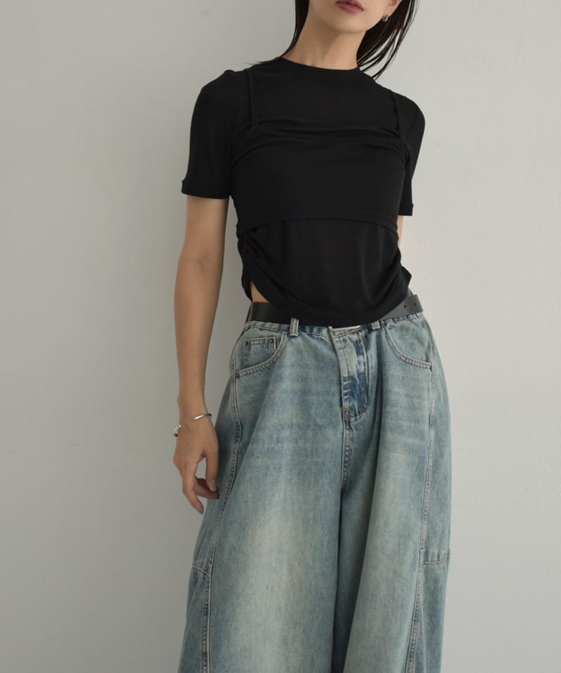 nh-tops-02487 シアー レイヤード トップス ホワイト ブラック | L a v