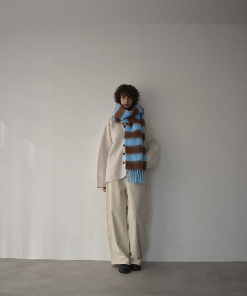 muffler-02023 ボーダー フリンジマフラー ブルー×ブラウン ブラック