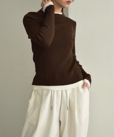 knit-02296　レイヤードライク バイカラーニット トップス　ブラウン　ブラック