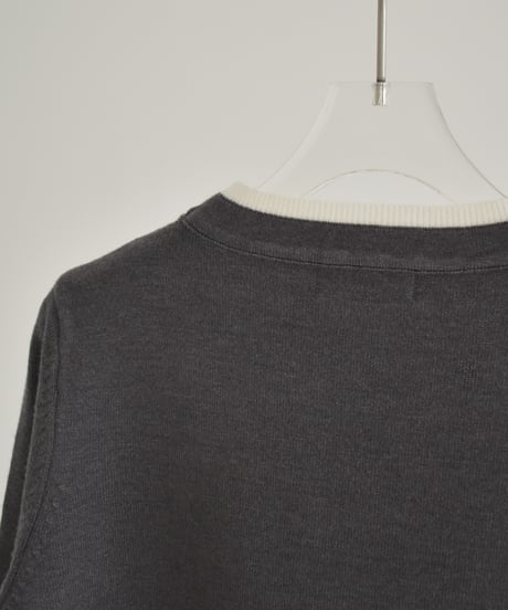 knit-02369　クルーネック レイヤード調 ニット トップス　ベージュ　ブラウン　グレー　ブラック