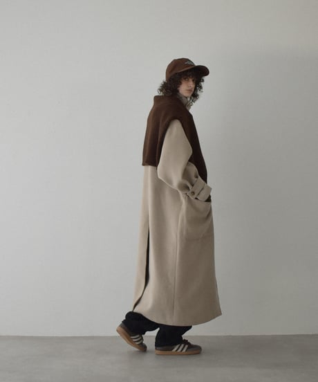 coat-12001　ウールブレンド ステンカラーコート　ベージュ　モカ