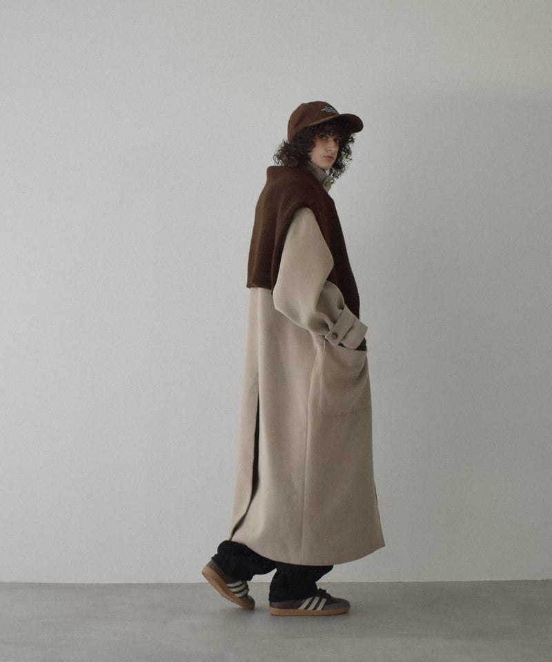 coat-12001 ウールブレンド ステンカラーコート ベージュ モカ | L