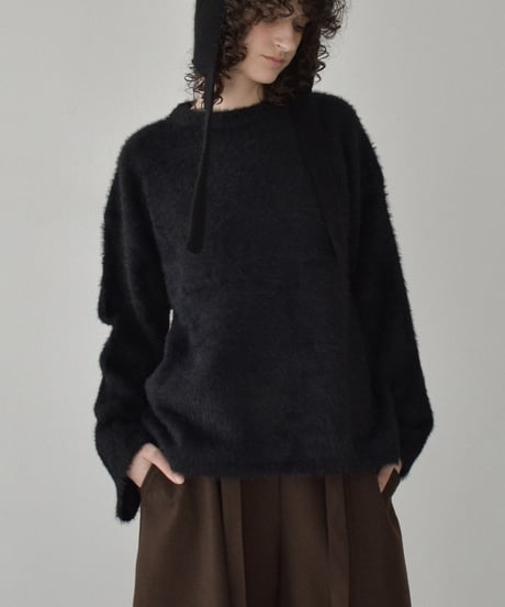 knit-02356　シャギー ルーズ ニット　ライトグレー　ブラック