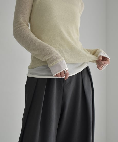 knit-02323　シアー レイヤード ニット　ペールイエロー　ブラック