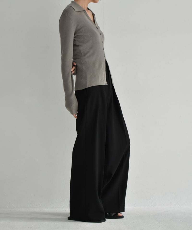 bottoms-02267 タックワイドパンツ エクリュ ブラック | L a v i s h