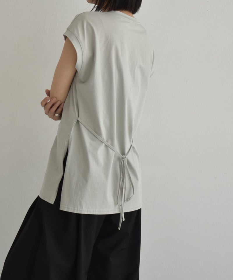 nh-tops-02554 サイドスリット ノースリーブ トップス ホワイト グレー
