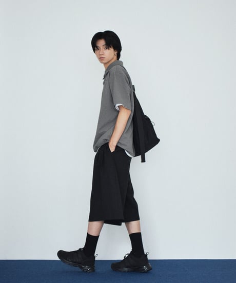 tops-02617U　Seersucker Polo Tops 　White  Charcoal  Navy