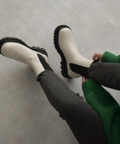 shoes-02144　トラックソール　サイドゴアブーツ　エクリュ　グレージュ　ダークブラウン