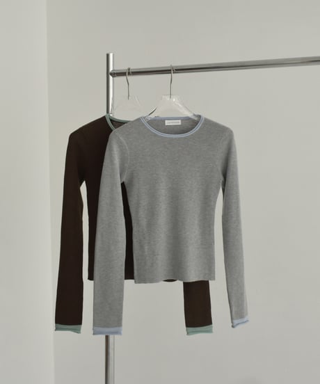 knit-02342　バイカラー コンパクトニット　グレー　ブラウン