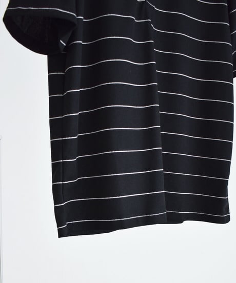 nh-tops-02624　ボーダー ポロカラー トップス　ブラック