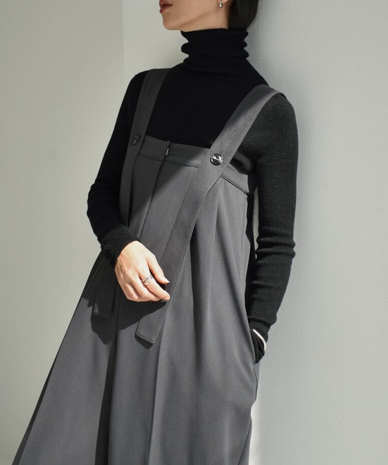 lavishgate 07011センタープレスワイドサロペット裾上げ済み onepiece-07011 センタープレス ワイドサロペット ダークグレー