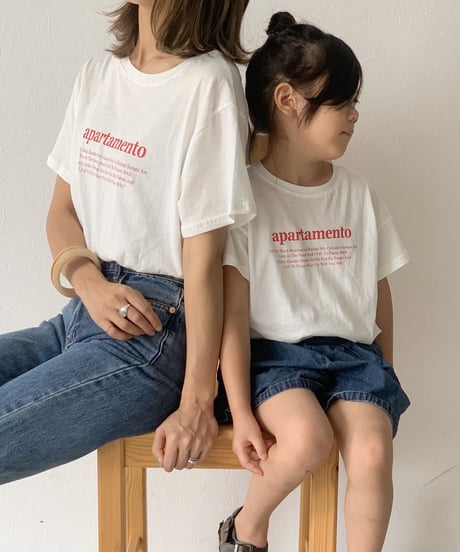 nh-kidstops-02001　キッズ クルーネック テキストＴシャツ　ホワイト　モカ