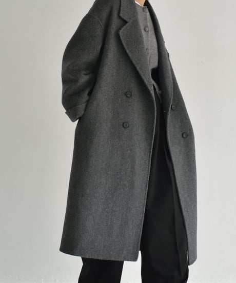 coat-02054　シャギー ウールコート　リバー仕立て　グレー　ブラック