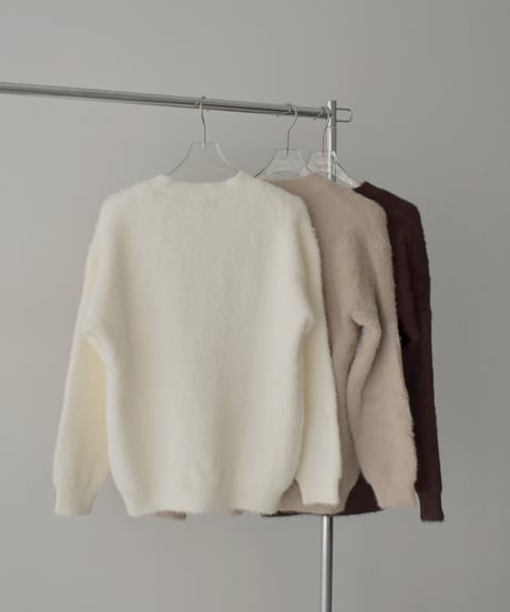 knit-02365　シャギーニット プルオーバー　オフホワイト　ベージュ　ブラウン