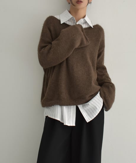 knit-02285　 モヘアライク ルーズ ニット　エクリュ　ブラウン