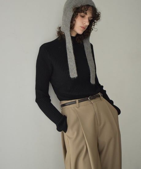 knit-02305　ハイネック リップル ニット　アイボリー　ブラウン　ブラック