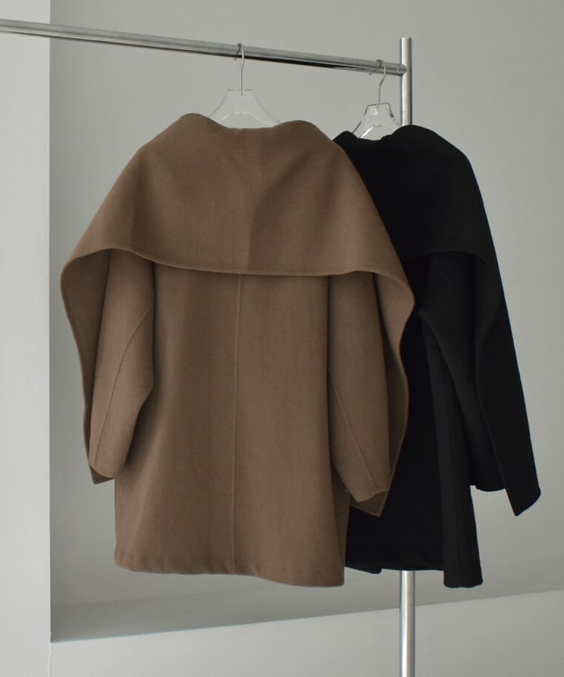 coat-13009 ストール付き ウール ミディコート モカ ブラック coat-13009 ストール付き ウール ミディコート モカ ブラック