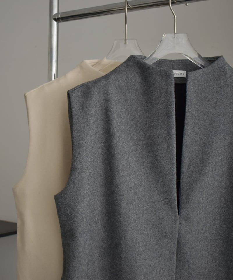 tops-04136 日本製 ウールタッチ メルトンベスト エクリュ グレー | L